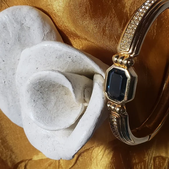 Swarovski Blue Crystal Gold-Plated Bangle Bracelet - Picture 5 of 11